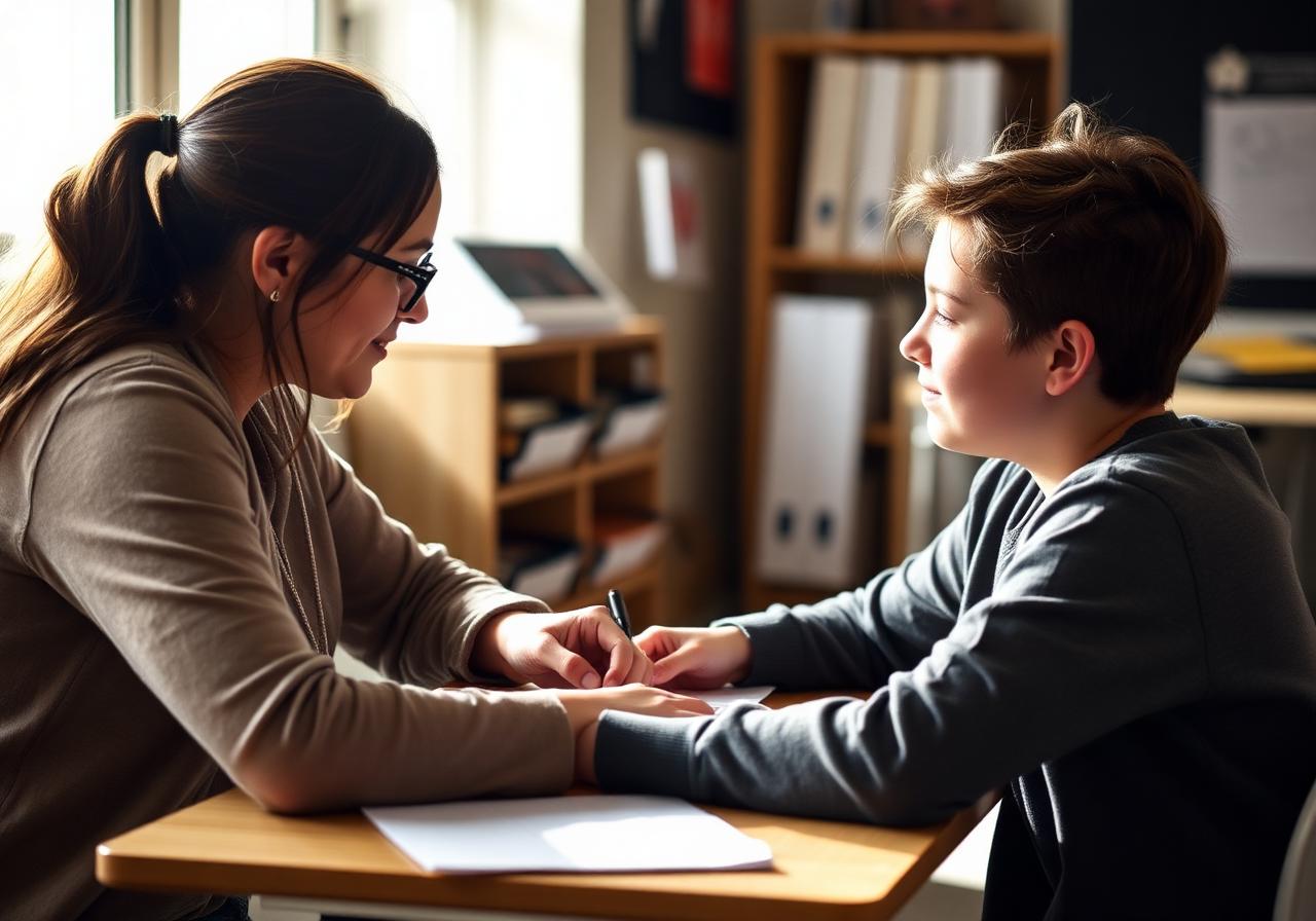 Teacher working one-on-one with a student at a desk